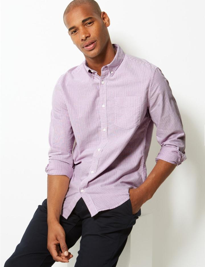 Marks & Spencer Pure Cotton Slim Fit Shirt With Pocket Magenta