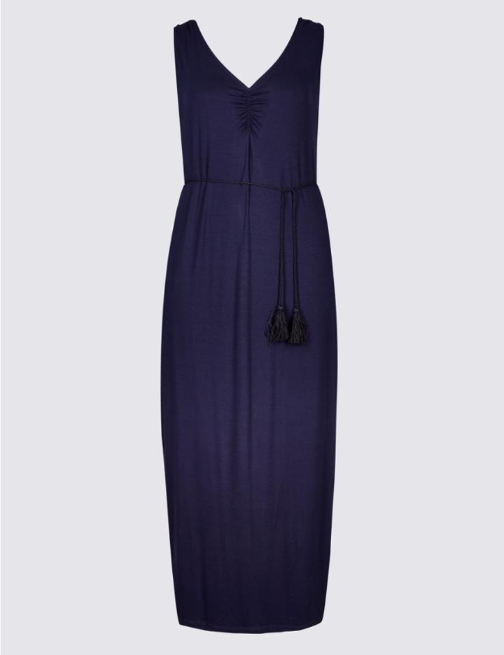 Marks & Spencer Curve Ruched Slip Maxi Dress Navy