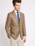 Marks & Spencer Pure Linen Regular Fit Checked Jacket Neutral
