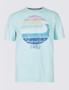 Marks & Spencer Pure Cotton Printed Crew Neck T-shirt Aqua