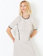 Marks & Spencer Knitted Short Sleeve Top With Linen Oatmeal