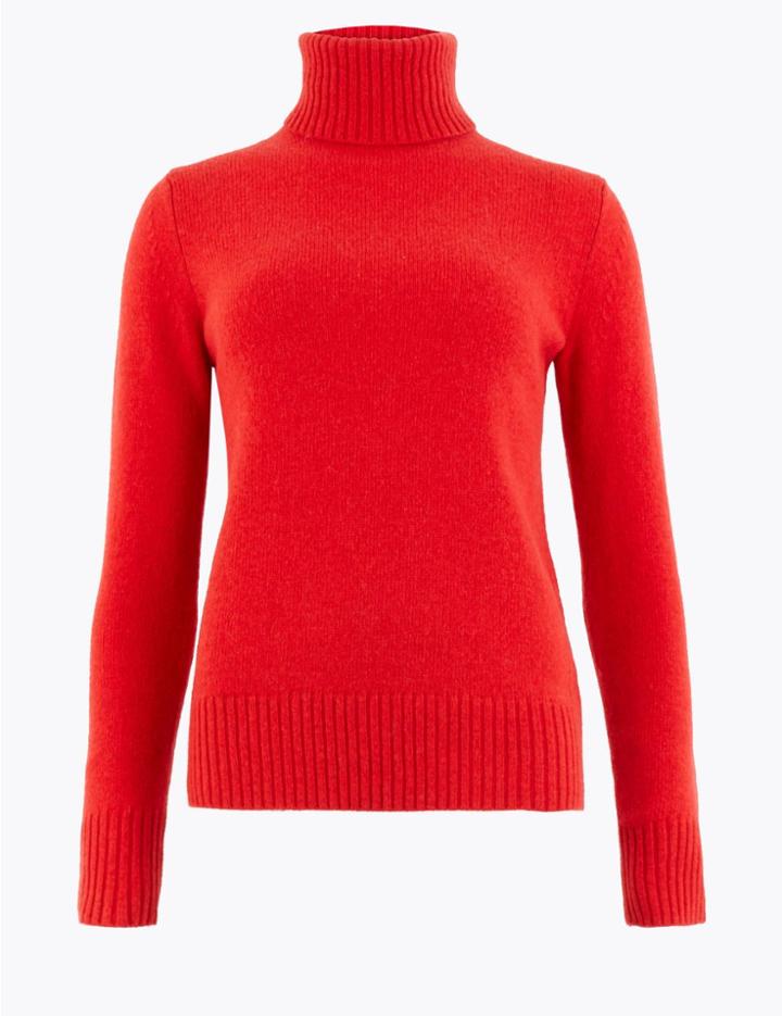 Marks & Spencer Wool Rich Roll Neck Jumper Chilli