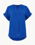 Marks & Spencer Pure Linen Short Sleeve Blouse Cobalt