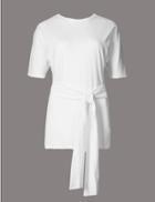 Marks & Spencer Pure Cotton Tie Waist Longline Jersey Top Soft White
