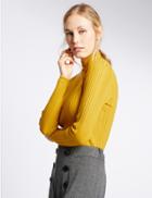 Marks & Spencer Variegated Ribbed Turtle Neck Jumper Mustard