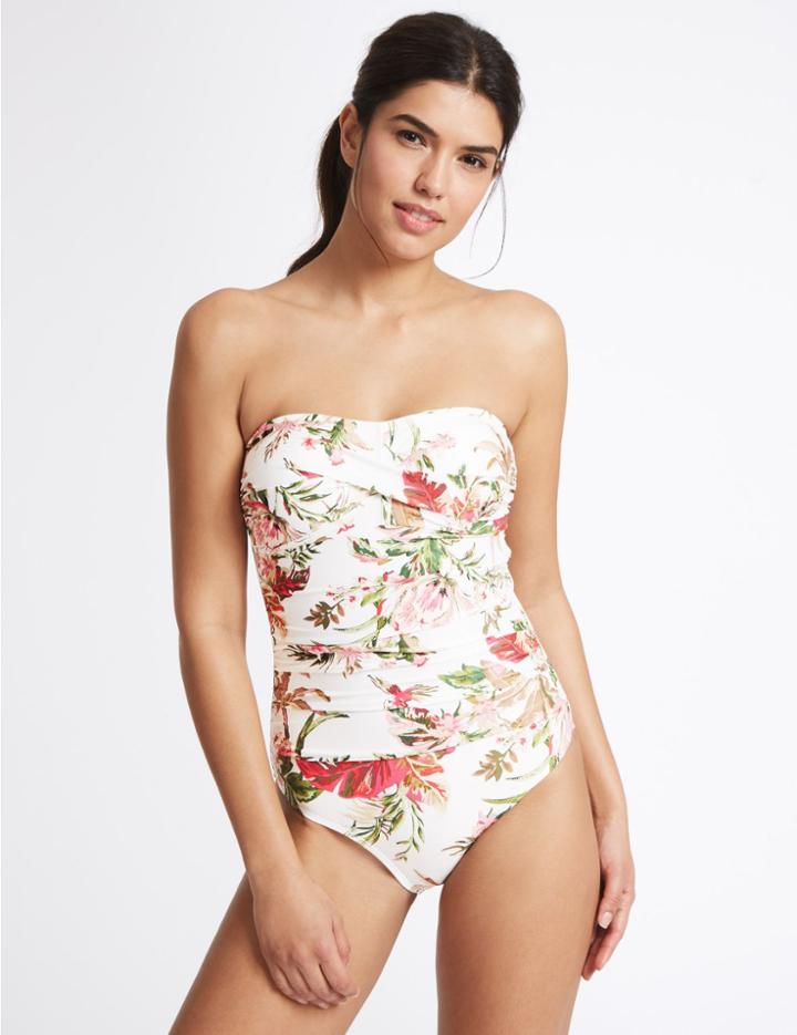 Marks & Spencer Secret Slimming&trade; Floral Print Bandeau Swimsuit White Mix