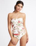 Marks & Spencer Secret Slimming&trade; Floral Print Bandeau Swimsuit White Mix