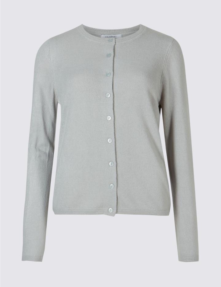 Marks & Spencer Cashmilon&trade; Round Neck Cardigan Silver Grey