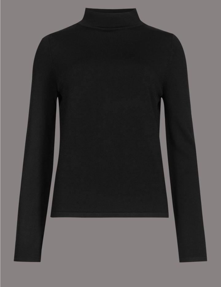 Marks & Spencer Ribbed Funnel Neck Long Sleeve Jumper Black