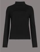 Marks & Spencer Ribbed Funnel Neck Long Sleeve Jumper Black
