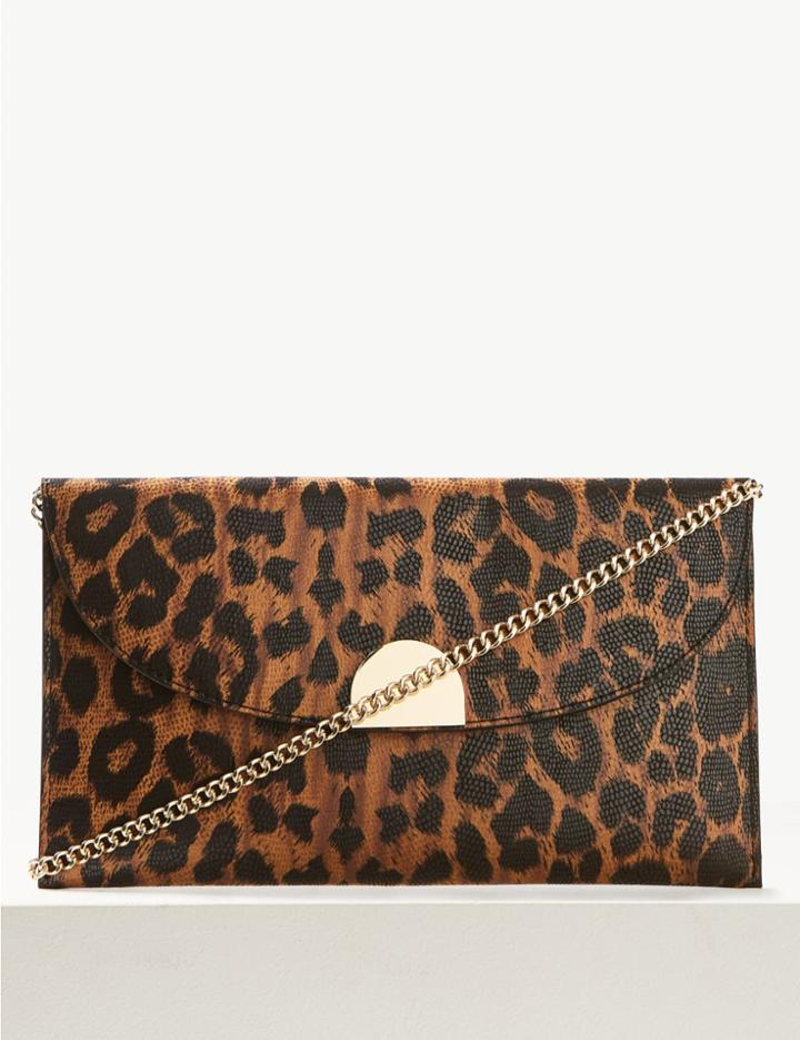 Marks & Spencer Fold Over Chain Clutch Bag Brown