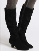 Marks & Spencer Leather Ruched Knee High Boots Black