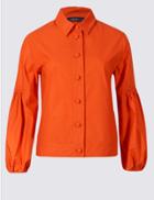 Marks & Spencer Pure Cotton Poplin Shacket Shirt Orange
