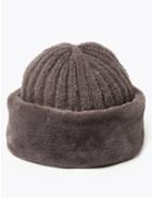 Marks & Spencer Knitted Faux Fur Trim Cossack Hat Charcoal