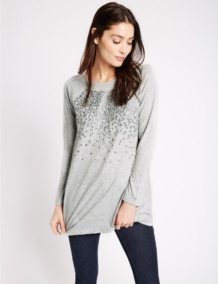 Marks & Spencer Printed Round Neck Long Sleeve Tunic Grey Mix