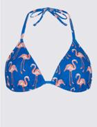 Marks & Spencer Flamingo Print Triangle Bikini Top Navy Mix