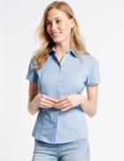 Marks & Spencer Cotton Rich Striped Short Sleeve Shirt Blue Mix