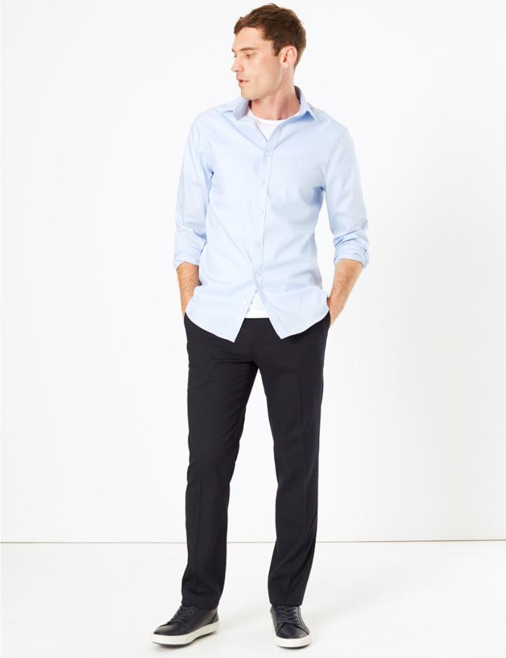 Marks & Spencer Slim Fit Wool Blend Trousers With Stretch Navy