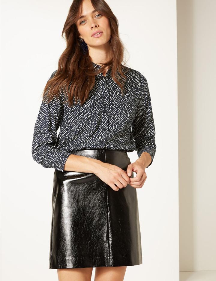 Marks & Spencer Spotted Long Sleeve Shirt Navy Mix