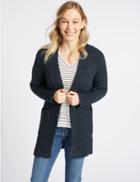 Marks & Spencer Textured Open Front Long Sleeve Cardigan Storm