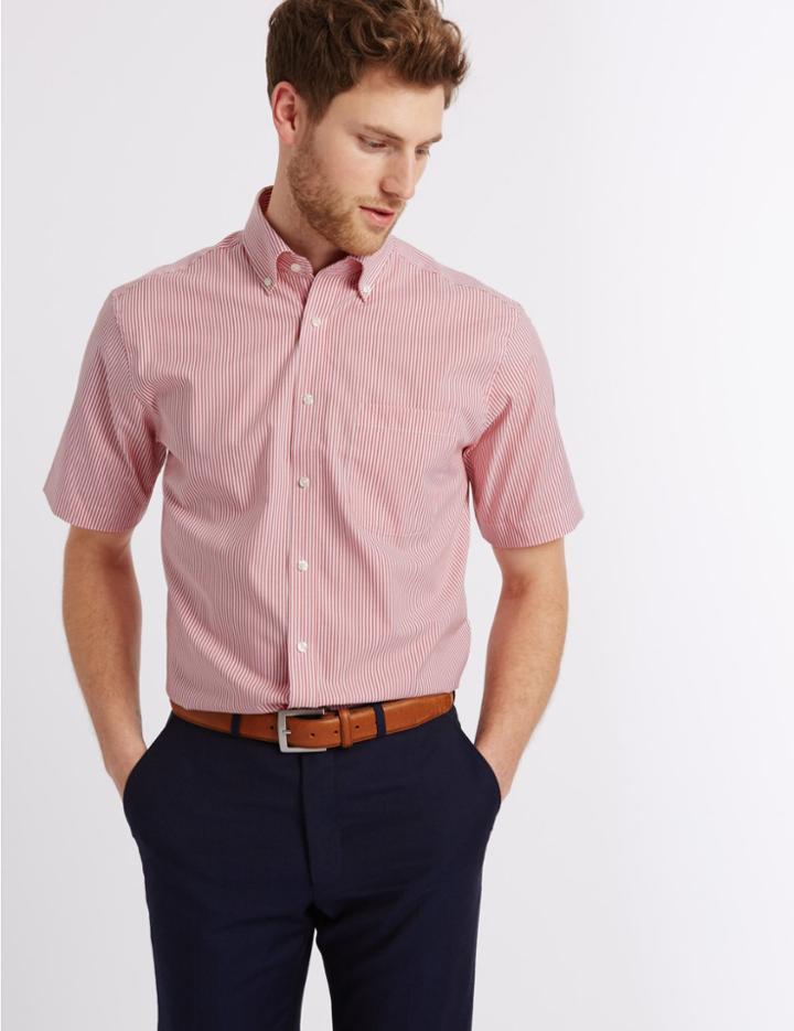 Marks & Spencer Pure Cotton Easy To Iron Shirt With Pocket Paprika