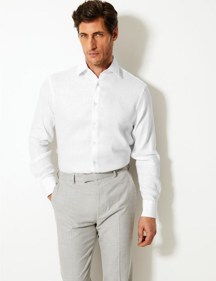 Marks & Spencer Linen Rich Tailored Fit Shirt White