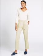 Marks & Spencer Linen Rich Striped Tapered Leg Trousers Stone Mix