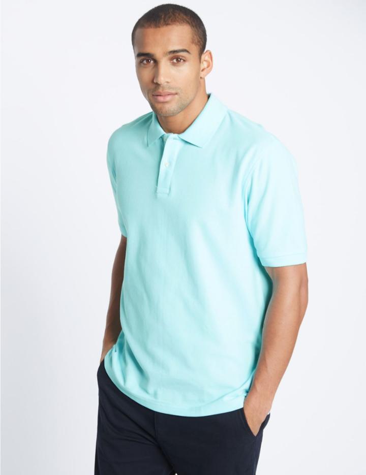 Marks & Spencer Pure Cotton Polo Shirt Soft Turquoise