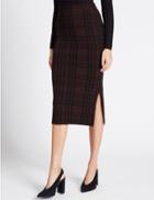 Marks & Spencer Checked A-line Midi Skirt Burgundy Mix
