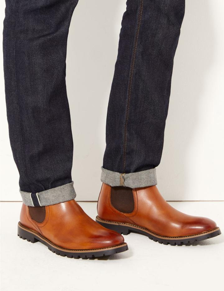 Marks & Spencer Leather Chelsea Boots Chestnut