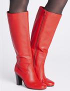 Marks & Spencer Leather Block Heel Knee High Boots Red