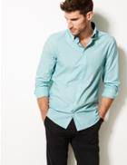 Marks & Spencer Cotton Blend Slim Fit Shirt Aqua