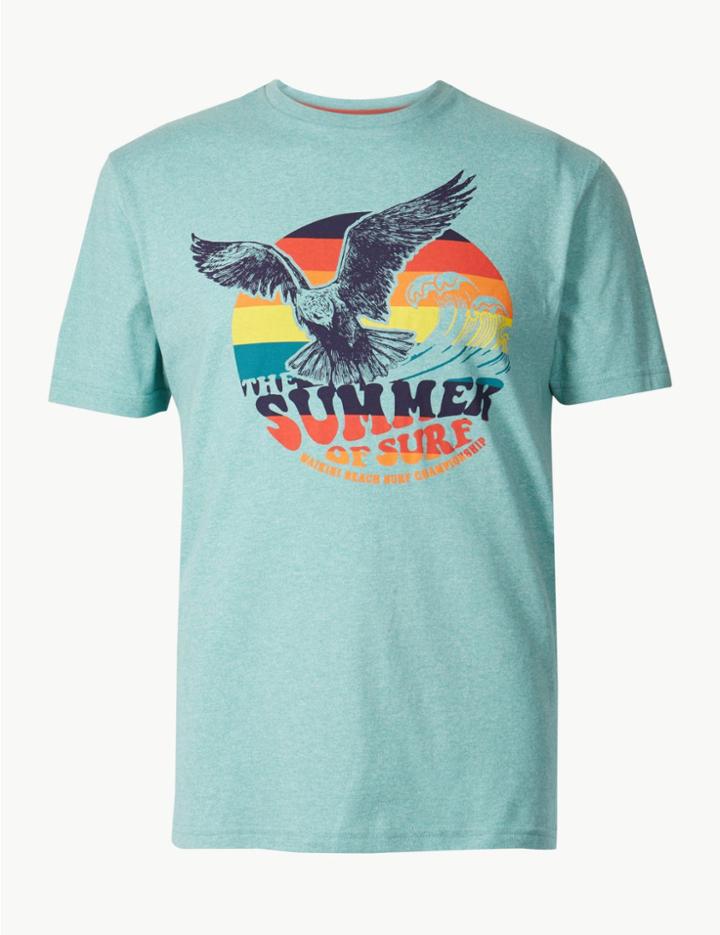 Marks & Spencer Cotton Blend Eagle Print T-shirt Turquoise Mix