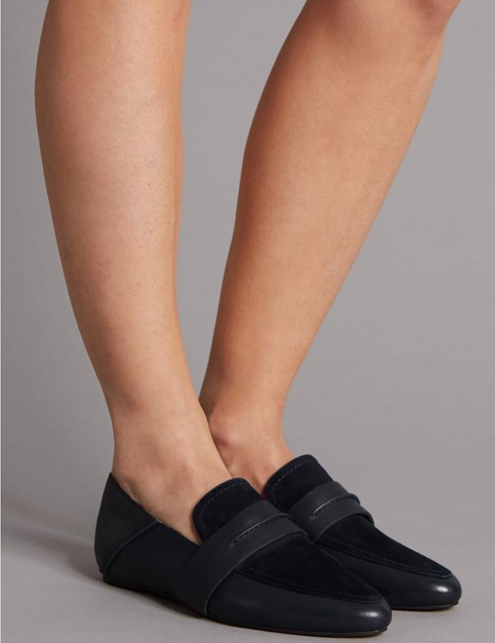 Marks & Spencer Suede High Vamp Loafers Navy