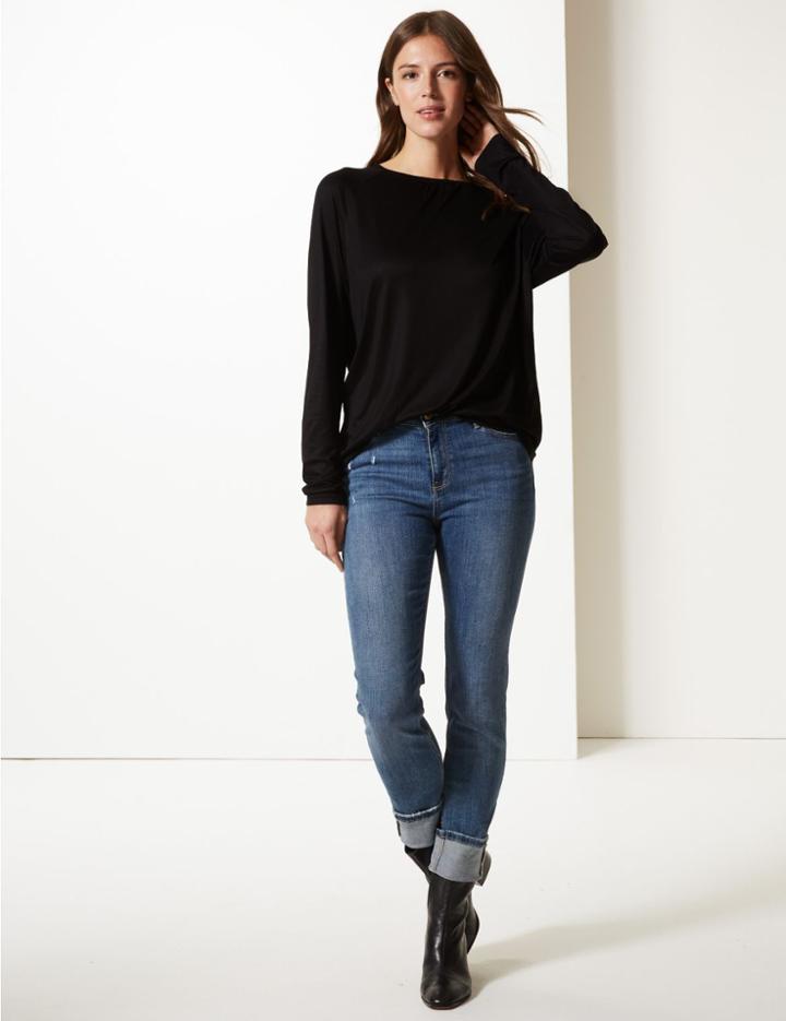 Marks & Spencer Round Neck Long Sleeve Top Black