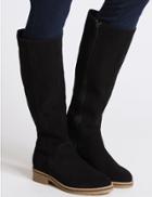 Marks & Spencer Leather Block Heel Knee High Boots Navy