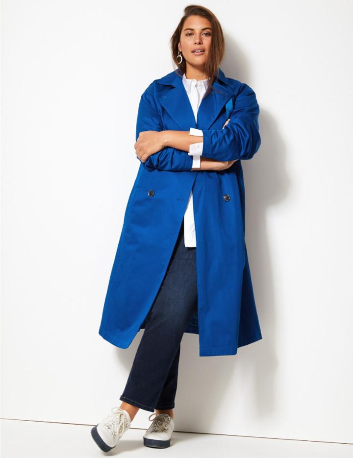 Marks & Spencer Curve Longline Trench Coat With Stormwear&trade; Rich Blue