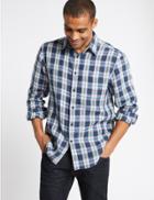 Marks & Spencer Easy To Iron Pure Linen Shirt With Pocket Navy Mix
