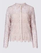 Marks & Spencer Daisy Lace Long Sleeve Blouse Pale Pink