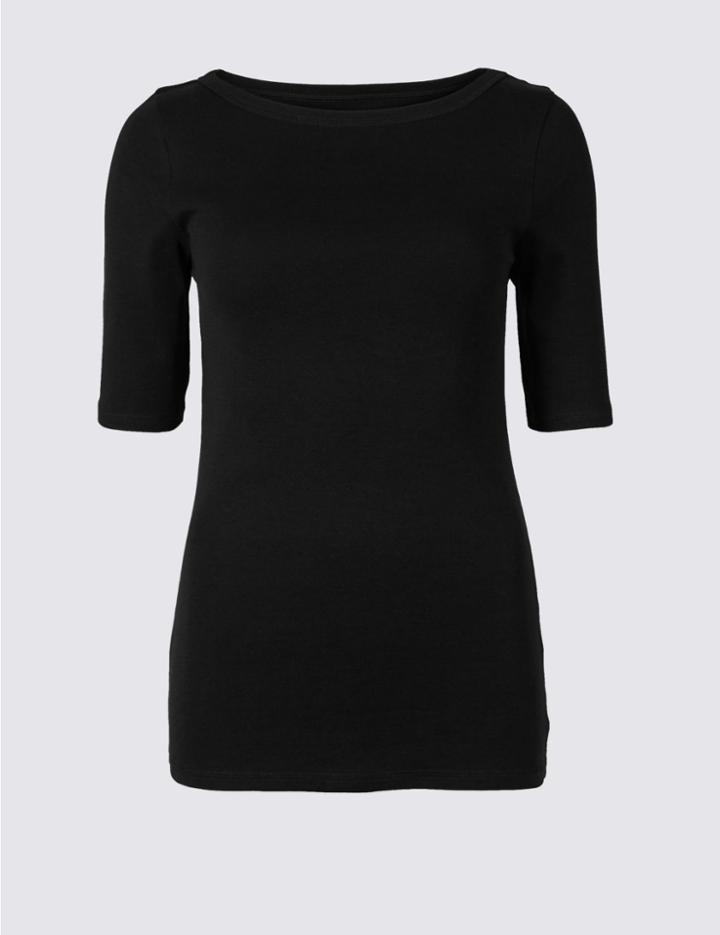 Marks & Spencer Pure Cotton Round Neck Half Sleeve T-shirt Black