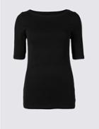 Marks & Spencer Pure Cotton Round Neck Half Sleeve T-shirt Black