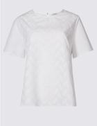 Marks & Spencer Cotton Rich Embroidered Short Sleeve Blouse Ivory