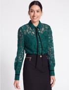 Marks & Spencer Cotton Blend Lace Long Sleeve Shirt Teal