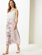 Marks & Spencer Floral Print Asymmetric Midi Skirt Pink Mix