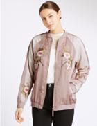 Marks & Spencer Floral Embroidered Bomber Jacket Dusted Pink