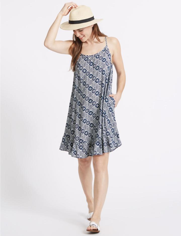Marks & Spencer Tile Print Beach Dress Navy Mix
