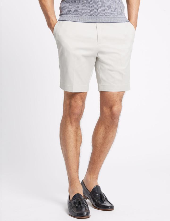 Marks & Spencer Cotton Rich Slim Fit Shorts Light Stone