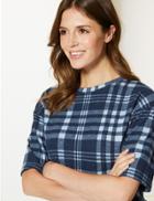 Marks & Spencer Checked Regular Fit Short Sleeve Sweatshirt Navy Mix
