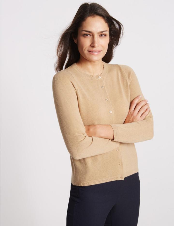 Marks & Spencer Cashmilon&trade; Button Front Cardigan Camel