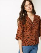 Marks & Spencer Animal Print 3/4 Sleeve Shirt Brown Mix